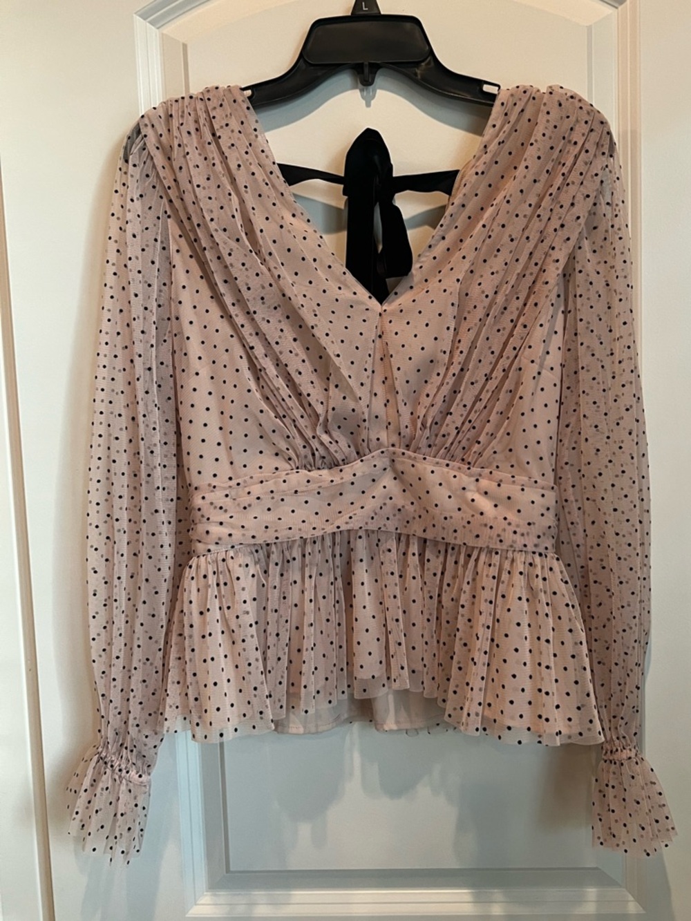 Loft Polka Dot Peplum Blouse - Pink with Black Dots